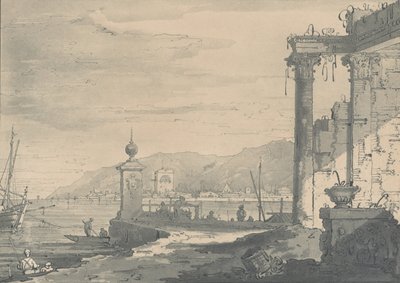 مشهد ساحلي به خراب كلاسيكي على اليمين ، 1811. بواسطة جورج هوكينز