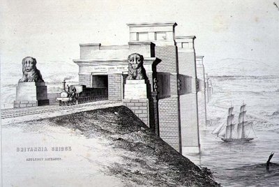 جسر بريتانيا ، مدخل أنجلسي ، محفور بواسطة الفنان ، حانة. 1849 (ليثو) (للون انظر 122445) بواسطة جورج هوكينز