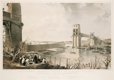 جسر بريتانيا الأنبوبي أثناء البناء ، 3 ديسمبر 1849 بواسطة جورج هوكينز