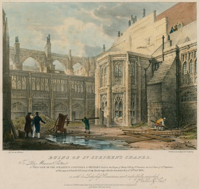 أنقاض كنيسة سانت ستيفن بعد الحريق المدمر في 16 أكتوبر 1834 بواسطة جورج هوكينز