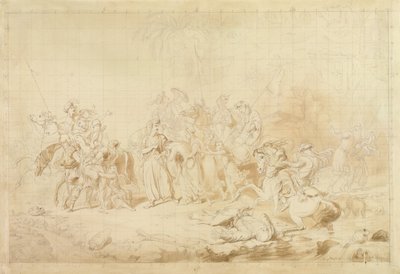 اللصوص الكردستانيون يساعدون الجورجيين في مفاجأة وحمل النساء الشركسيات حوالي 1827-28 (قلم وحبر بني على ورق منسوج) بواسطة جورج هايتر