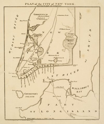 خريطة لمدينة نيويورك تظهر الصنع والصورة ، 1856 (حبر أسود على ورق) بواسطة جورج هايوارد