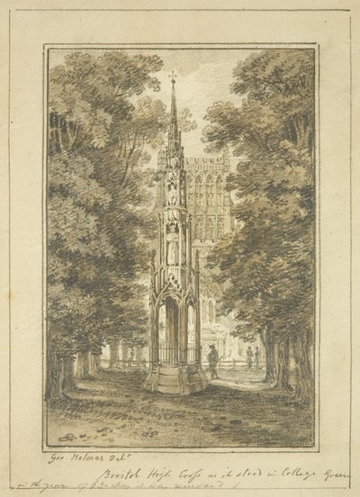 Bristol High Cross كما كانت في College Green في عام 1763 (قلم رصاص وألوان مائية على ورق) بواسطة جورج هولمز