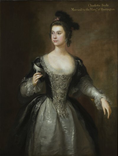 Portrait of Lady Charlotte Boyle, Baroness Clifford and Marchioness of Hartington, c.1748-56 (oil on canvas) بواسطة جورج نابتون