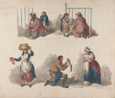 مجموعة من خمسة: خمس دراسات الباعة المتجولين بواسطة George Morland