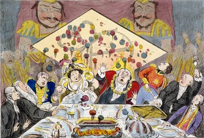 "الدهن المدني - أو - كارثة يوم اللورد مايور 1827 ، بنصيحة جيلدهول" ، 1827 بواسطة جورج موتارد وودوارد