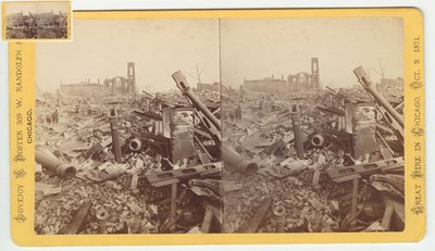 صورة مجسّمة لأطلال متجر ماموث فيلد وليتر بعد حريق شيكاغو عام 1871 ، 1871 (صورة وزن الجسم على حامل البطاقة) بواسطة جورج إن بارنارد