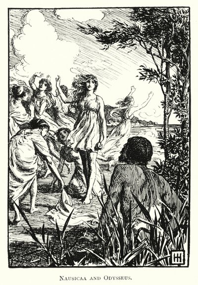 الأوديسة: Nausicaa و Odysseus (نقش) بواسطة جورج بيرسي جاكوم هود