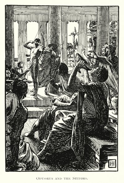 Odyssey: Odysseus and the Suitors (engraving) بواسطة جورج بيرسي جاكوم هود