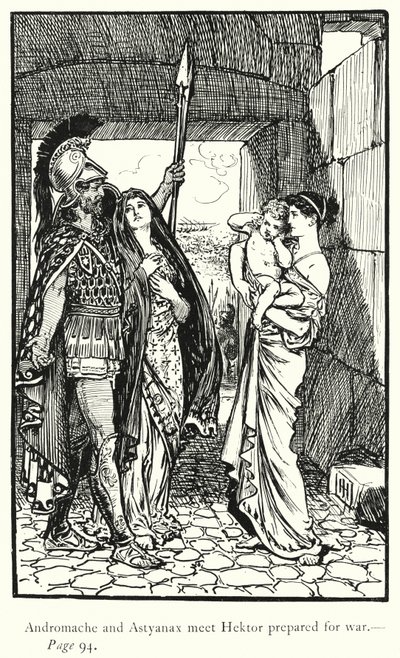 The Iliad: Andromache and Astyanax meet Hektor prepared for war (engraving) بواسطة جورج بيرسي جاكوم هود