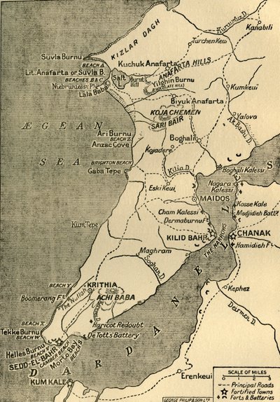 خريطة شبه جزيرة جاليبولي ، 1919. بواسطة شركة جورج فيليب اند سون المحدودة