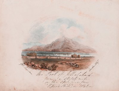 "حصن جلال أباد من رسم تم إنشاؤه على الفور (أي من" تل الزمار ") عام 1842" (ألوان مائية) بواسطة جورج باول توماس