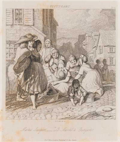 السوق ، شتوتغارت ، حوالي عام 1821 (حفر) بواسطة جورج روبرت لويس