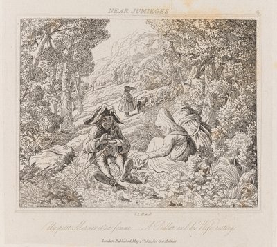 بائع متجول وزوجته بالقرب من Jumieges ، حوالي عام 1821 (حفر) بواسطة جورج روبرت لويس