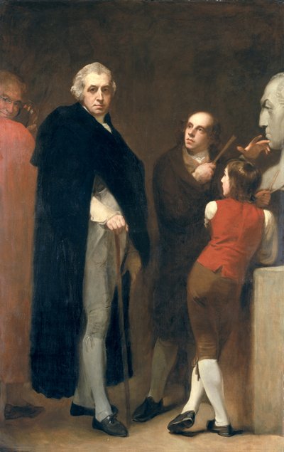 جون فلاكسمان (1755-1826) وهو يصور تمثال نصفي لوليام هايلي (1745-1820) ، 1791-92 بواسطة جورج رومني