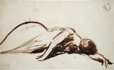 Prostrate Woman (فرشاة وحبر بني فوق الجرافيت على ورق مسدود) بواسطة جورج رومني