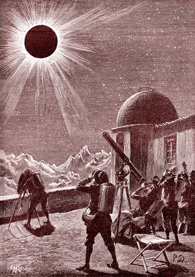 المستكشفون في الصحراء الأفريقية ينظرون إلى الكسوف. 1888 (نقش) بواسطة جورج رو