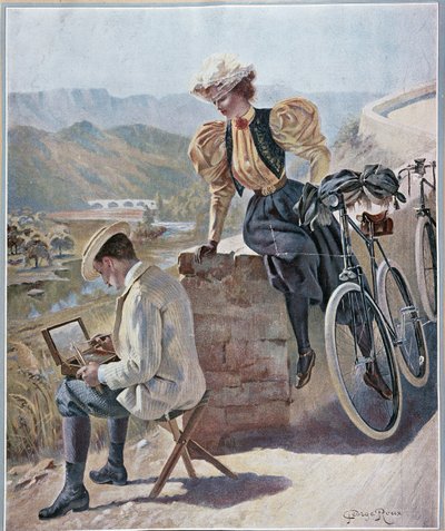 الألوان المائية وركوب الدراجات - الطباعة الحجرية لجورج رو ، إصدار 1900 بواسطة جورج رو