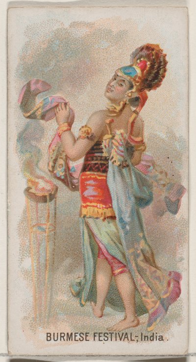 مهرجان بورمي ، الهند ، من سلسلة Holidays N80 لسجائر ماركة Duke ، 1890. ، 1890. بواسطة جورج س.هاريس وأولاده