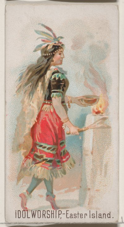 Idol Worship ، جزيرة الفصح ، من سلسلة Holidays N80 لسجائر ماركة Duke ، 1890. ، 1890. بواسطة جورج س.هاريس وأولاده