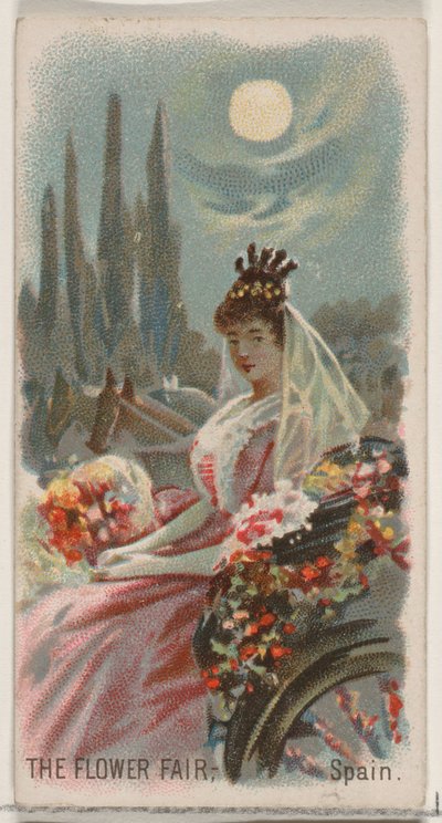 معرض الزهور ، إسبانيا ، من سلسلة Holidays N80 لسجائر ماركة Duke ، 1890. ، 1890. بواسطة جورج س.هاريس وأولاده