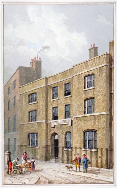مبنى في شارع Old Broad Street الذي يحمل لافتة Pinners 'Hall ، مدينة لندن ، 1815 بواسطة جورج شيبرد