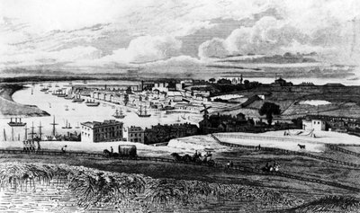 Chatham Dockyard من Port Pitt ، محفور بواسطة R. Roffe ، نُشر في "تاريخ كينت" في أيرلندا ، نُشر عام 1831 بواسطة جورج شيبرد