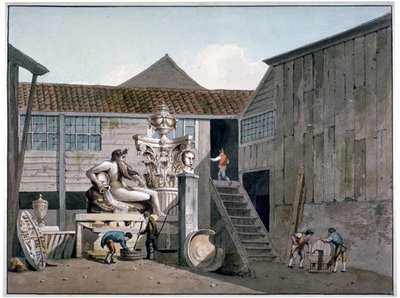 ساحة مصنع Coade Stone في Narrow Wall Street ، Lambeth ، لندن ، c1800. بواسطة جورج شيبرد