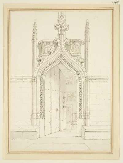 Doorway of Vestry Room of St Mary Redcliffe, c.1812 (pencil & watercolor on paper) بواسطة جورج شيبرد