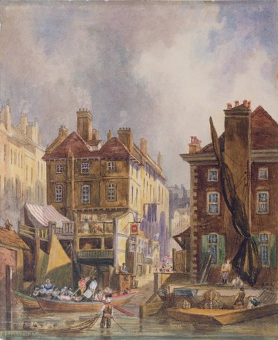 سوق Old Hungerford من النهر ، لندن ، c.1810 بواسطة جورج شيبرد