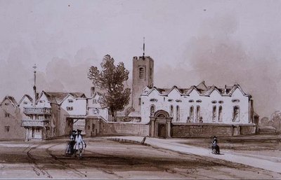 مدرسة Highgate School and Chapel ، حوالي عام 1840 (غسيل الرسم بالحبر البني الداكن) بواسطة جورج سيدني شيبرد