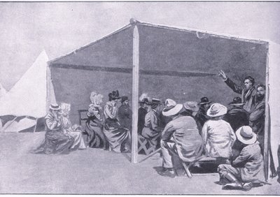 الخدمة الإلهية في مخيم بوير للاجئين ، من بعد بريتوريا: حرب العصابات التي نشرتها Harmsworth Bros Limited ، 1901 بواسطة جورج صوبر