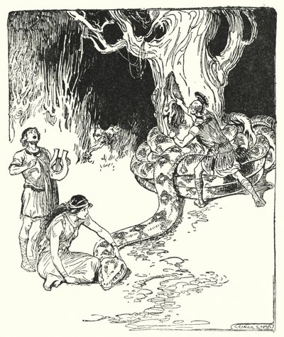 جايسون و Argonauts: "ثم قفز جيسون بحذر ، ومزق الصوف من على جذع الشجرة" (litho) بواسطة جورج صوبر