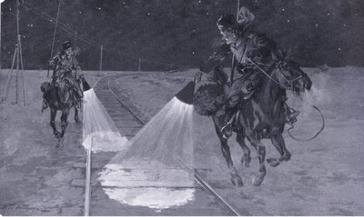 على سكة حديد مانشوريان: دورية ليلية ، رسم توضيحي من Casells History of Russo-Japanese War Vol 1 ، c.1900 بواسطة جورج صوبر