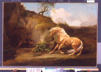 حصان خائف من أسد ، c.1790-5 بواسطة جورج ستابس