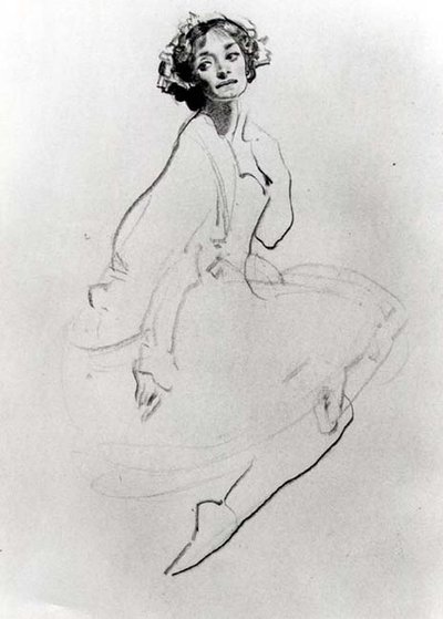 دراسة راقصة باليه ، ج. 1911 (طباشير على ورق) (صورة بالأبيض والأسود) بواسطة جورج واشنطن لامبرت