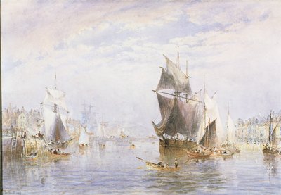 طائرة صغيرة على النهر في ويتبي بواسطة جسر ويتبي ، 1877 (مرحاض وحك) بواسطة George Weatherill