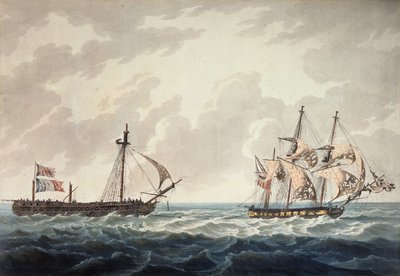 Sloop صاحب الجلالة ، Bonne Citoyenne ، مع الفرقاطة الفرنسية ، La Furieuse ، معًا بعد عمل 6 يوليو 1809 ، الذي نقشه R und D Havell ، نشره روبرت كريب في عام 1810 بواسطة George Webster