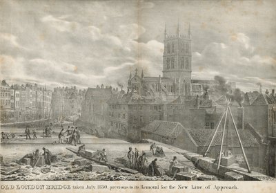 اتخذ جسر لندن القديم يوليو 1830 ، قبل إزالته لخط الاقتراب الجديد بواسطة George the Elder Scharf