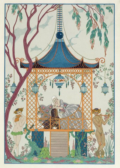 رسم توضيحي لـ "Fetes Galantes" بقلم بول فيرلين (1844-96) نُشر عام 1928 (طباعة استنسل) بواسطة جورج (بعد) الحلاق