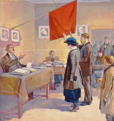 زواج مدني في روسيا في وقت الثورة، حوالي عام 1923 (صورة حجرية ملونة) بواسطة جورج (بعد) كاري