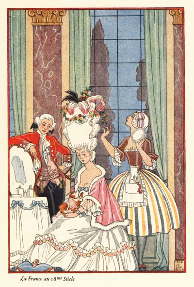 امرأة نبيلة في مرحاضها في القرن الثامن عشر بفرنسا. 1928 (طباعة) بواسطة جورج حلاق