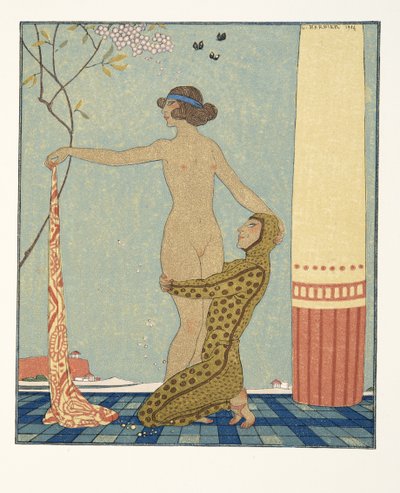 بيليتس ، رسم توضيحي من Les Chansons de Bilitis ، بقلم بيير لويز ، حانة. 1922 (طباعة استنسل) بواسطة جورج حلاق