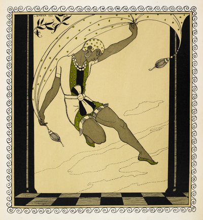 "كليوباتري". راقصة من إنتاج أنتون أرينسكي عام 1909 ترتدي زيًا قصيرًا باللون الأبيض والأخضر والأسود مربوطًا عند الخصر وحذاءًا أخضر وقبعة بيضاء منقوشة. بواسطة جورج حلاق