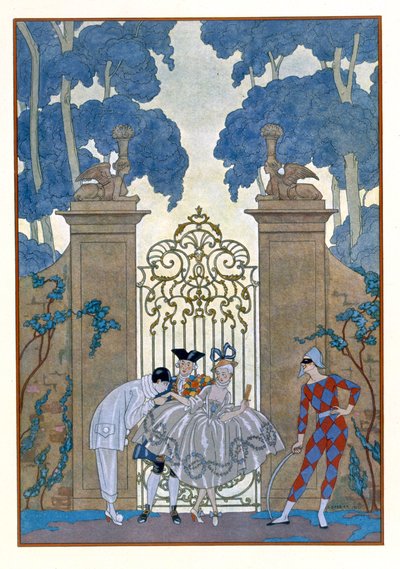 كولومبين ، رسم توضيحي لـ "Fetes Galantes" بقلم بول فيرلين (1844-96) 1928 (طباعة استنسل) بواسطة جورج حلاق