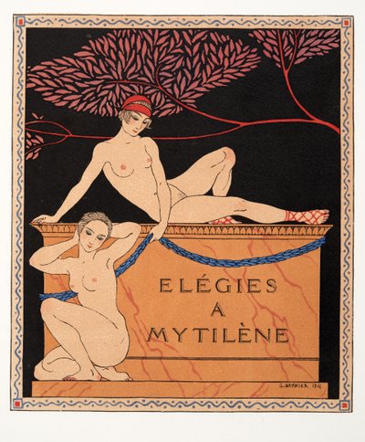 مرثيات ميتيليني، رسم توضيحي من Les Chansons de Bilitis، بقلم بيير لويس، الحانة. 1922 (طباعة الاستنسل) بواسطة جورج حلاق