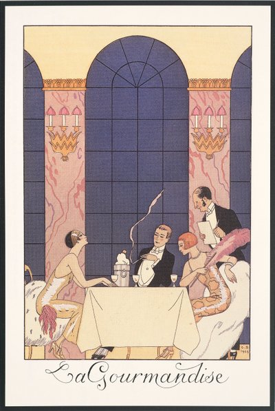 Falbalas and Fanfreluches ، Almanac لعام 1925: "La gourmandise" لجورج باربييه ، طباعة بواسطة جورج حلاق