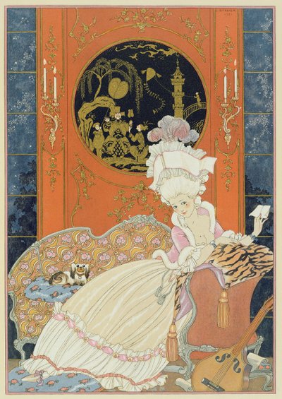رسم توضيحي لـ "Fetes Galantes" بقلم بول فيرلين (1844-96) 1928 (طباعة استنسل) بواسطة جورج حلاق