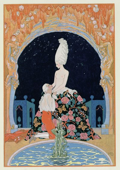 في الكهف ، رسم توضيحي لـ "Fetes Galantes" بقلم بول فيرلين (1844-96) 1928 (طباعة pochoir) بواسطة جورج حلاق