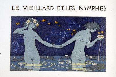 الرجل العجوز والحوريات ، رسم توضيحي من Les Chansons de Bilitis ، بقلم بيير لويز ، حانة. 1922 (طباعة استنسل) بواسطة جورج حلاق